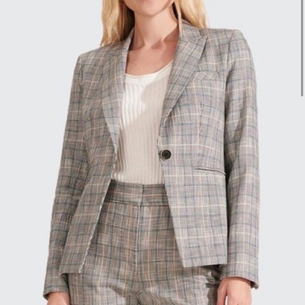 Veronica Beard Gia Dickey Glenn Plaid one button Jacket in blue multi size 2